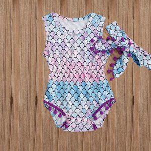 Mermaid Purple Romper Outfit Clothes Jumpsuit Smash Cake First Birthday Dress